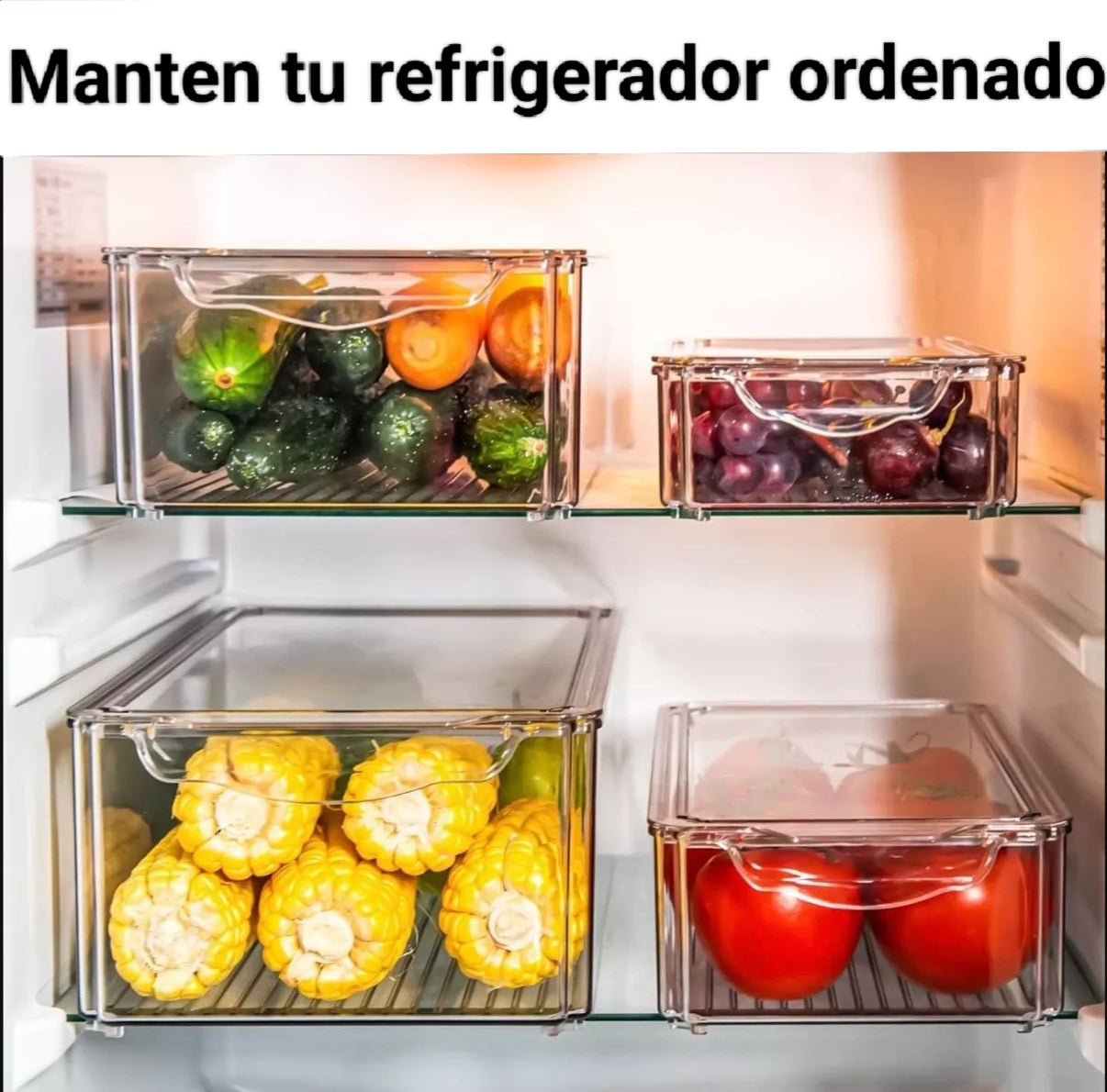 Organizadores de Refrigerador XL (Set 4 Contenedores Apilables)