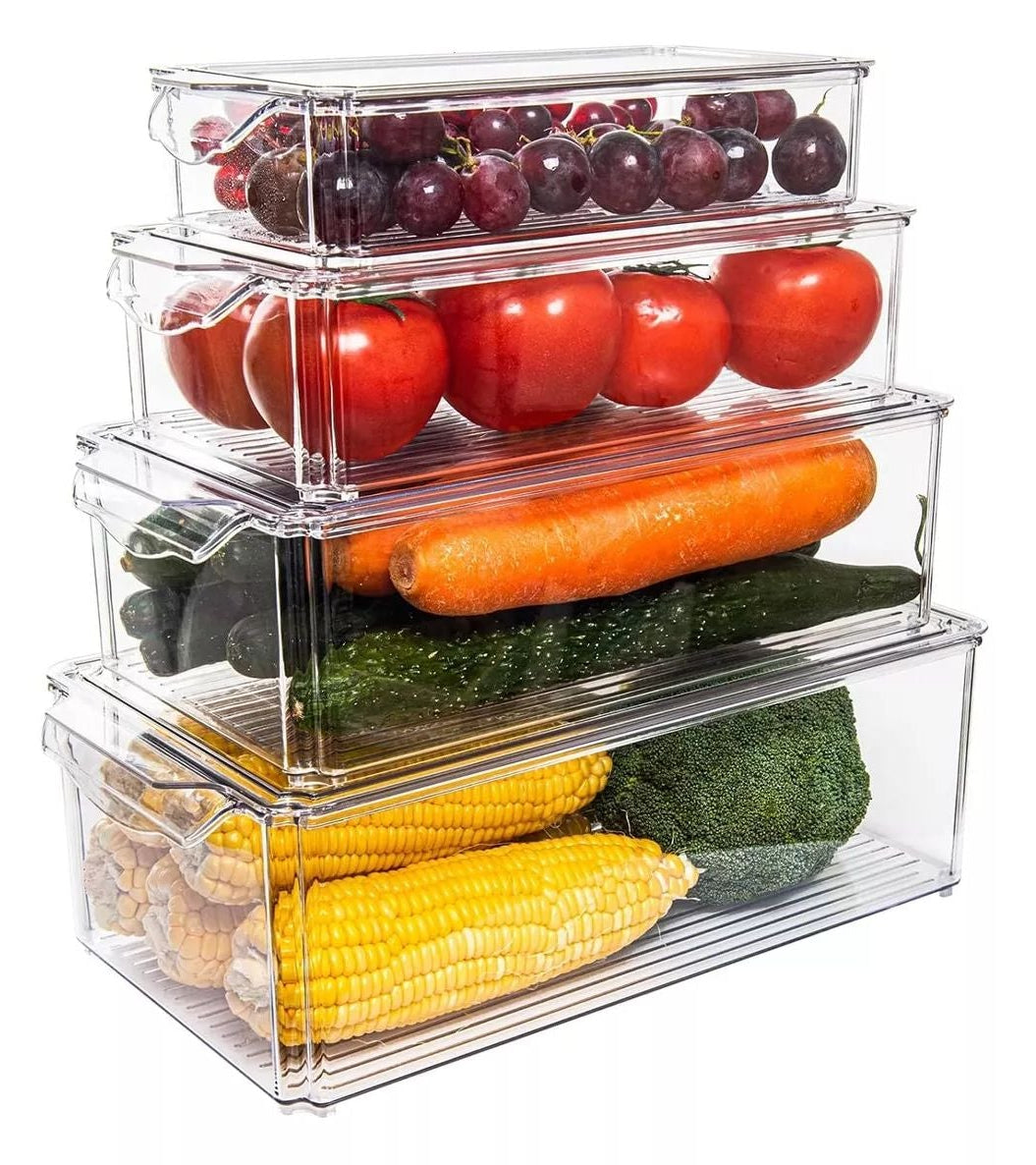 Organizadores de Refrigerador XL (Set 4 Contenedores Apilables)